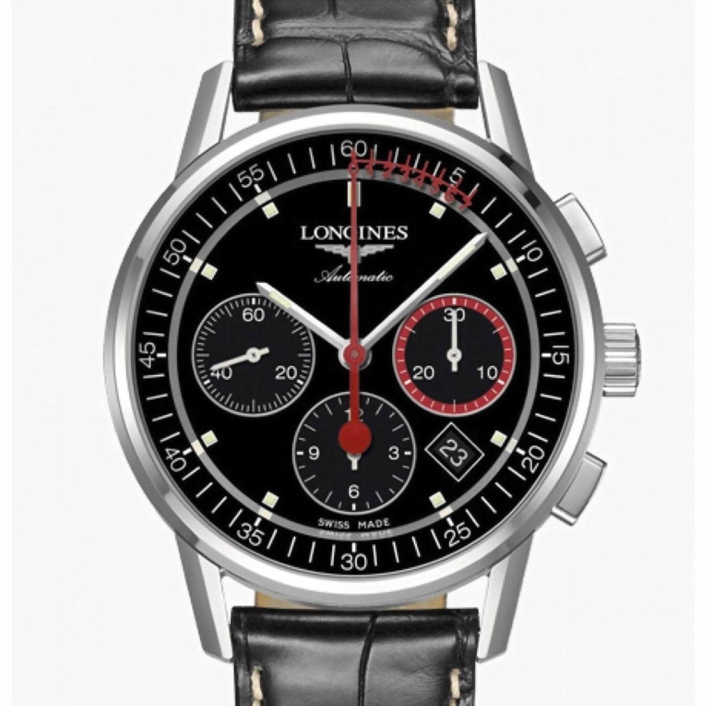 Longines Uhr Column-Wheel Chronograph Record 41mm schwarz Stahl automatisch L4.754.4.52.4