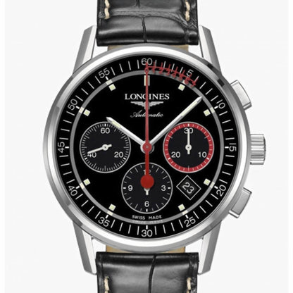Longines Uhr Column-Wheel Chronograph Record 41mm schwarz Stahl automatisch L4.754.4.52.4