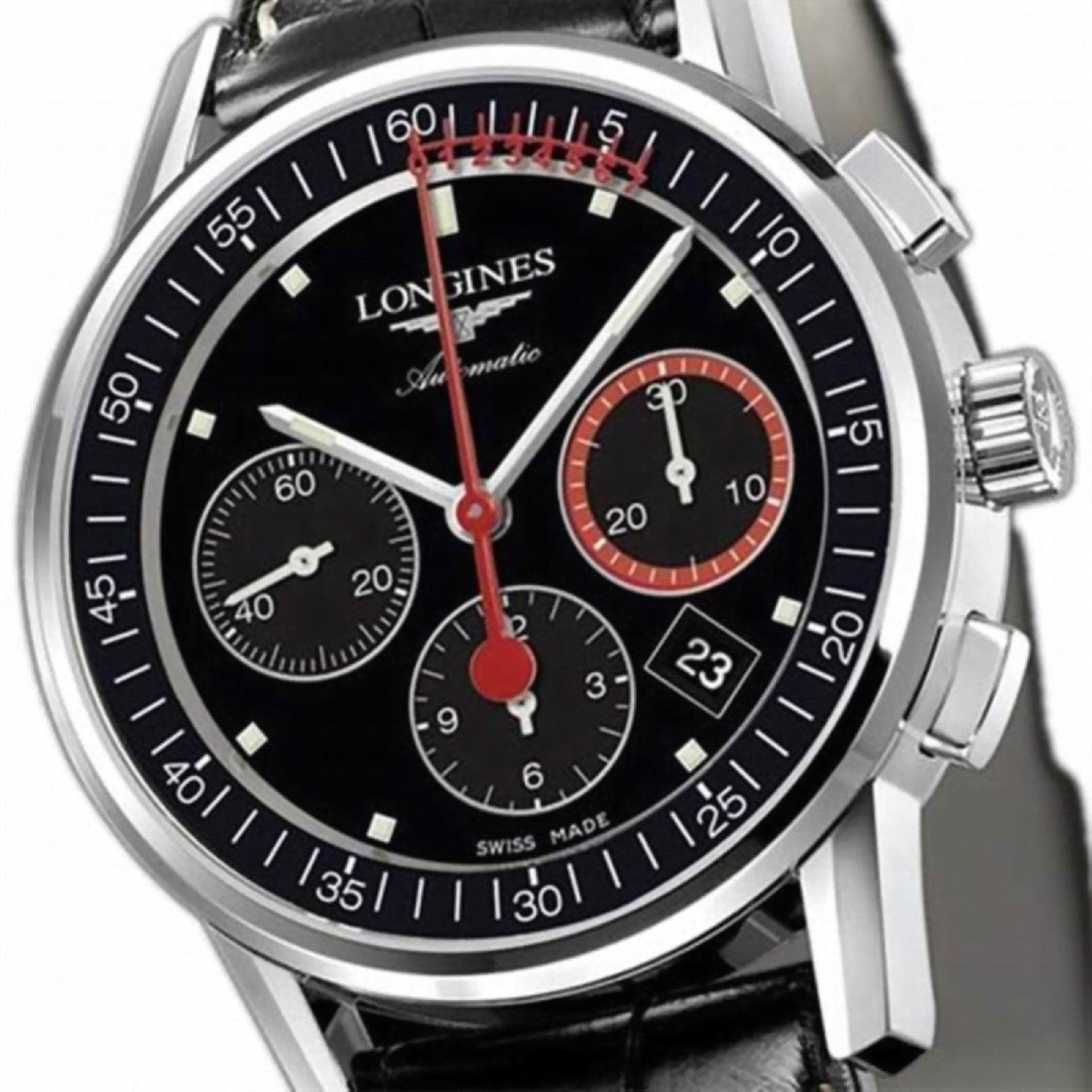 Longines Uhr Column-Wheel Chronograph Record 41mm schwarz Stahl automatisch L4.754.4.52.4