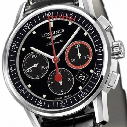 Longines Uhr Column-Wheel Chronograph Record 41mm schwarz Stahl automatisch L4.754.4.52.4