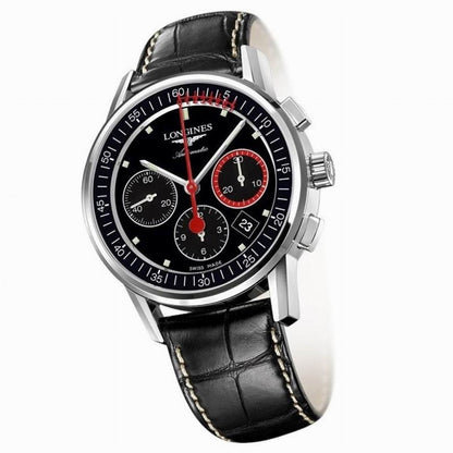 Longines Uhr Column-Wheel Chronograph Record 41mm schwarz Stahl automatisch L4.754.4.52.4