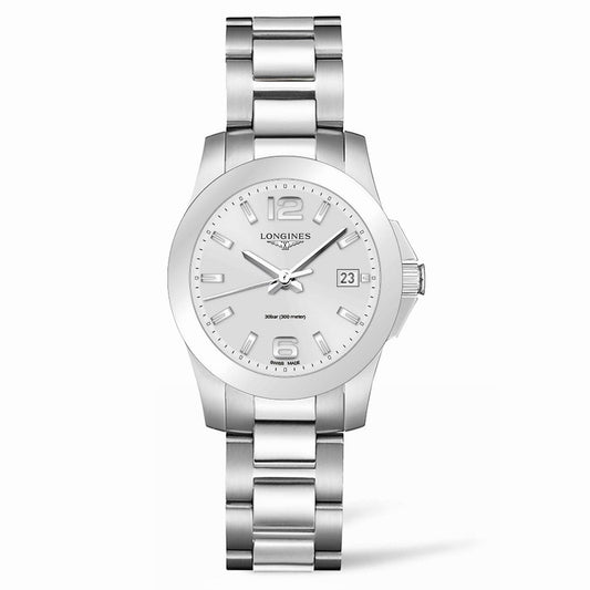 Longines Uhr Conquest 34mm silber Stahl Quarz L3.377.4.76.6