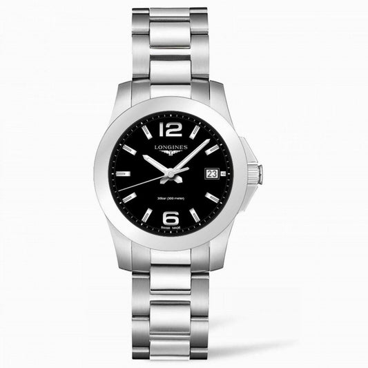 Longines Armbanduhr Conquest 34mm schwarz Stahl Quarz L3.377.4.58.6