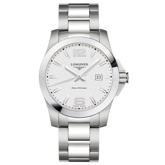 Longines Uhr Conquest 41mm silber Quarz Stahl L3.759.4.76.6