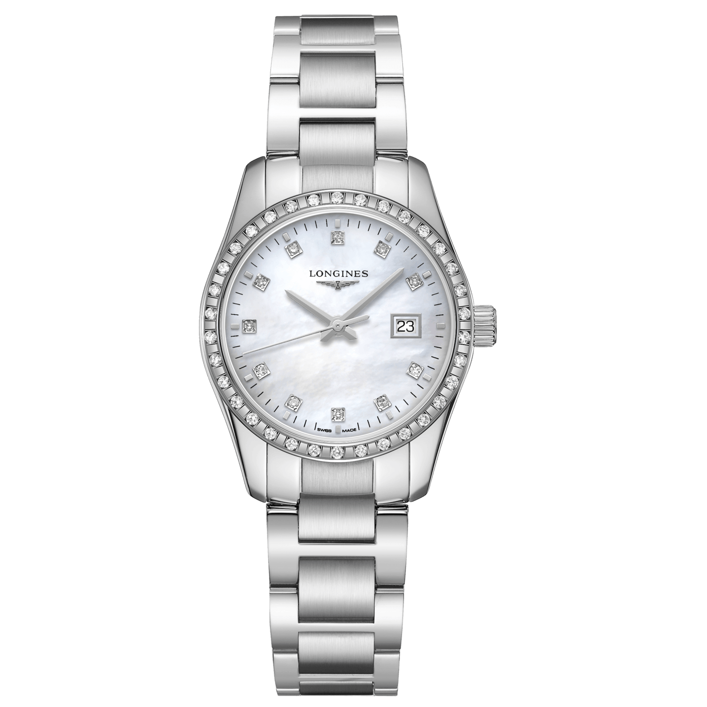 Longines Uhr Conquest Classic 29,5mm Perlmutt Diamanten Quarz Stahl L2.286.0.87.6