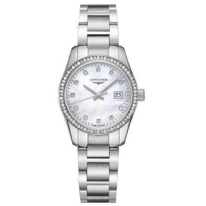 Longines Uhr Conquest Classic 29,5mm Perlmutt Diamanten Quarz Stahl L2.286.0.87.6