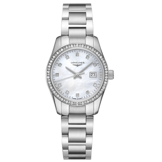 Longines Uhr Conquest Classic 29,5mm Perlmutt Diamanten Quarz Stahl L2.286.0.87.6