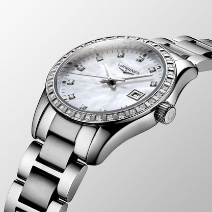 Longines Uhr Conquest Classic 29,5mm Perlmutt Diamanten Quarz Stahl L2.286.0.87.6