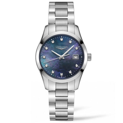 Longines Uhr Conquest Classic 34mm Perlmutt schwarz Stahl Quarz L2.386.4.88.6