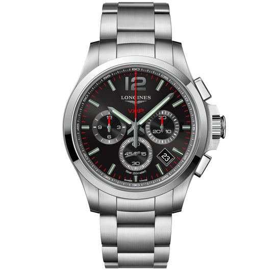Longines Uhr Conquest VHP Chronograph 42mm schwarz Stahl Quarz L3.717.4.56.6