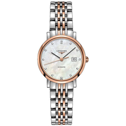 Longines Uhr Elegant Collection 29mm Perlmutt Brillanten Automatik Stahl Roségold-Finish L4.310.5.87.7