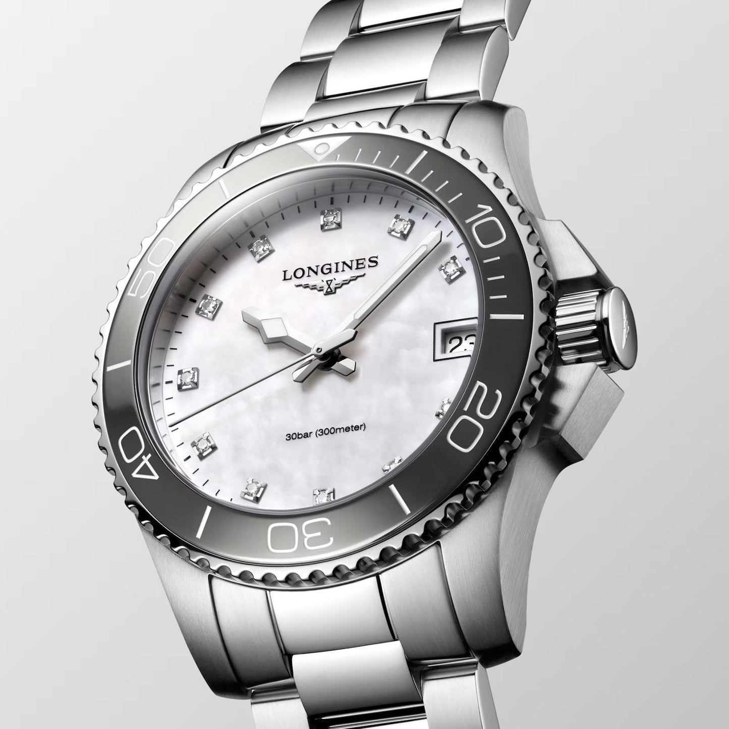 Longines Uhr Hydroconquest 32mm Perlmutt Diamanten Quarz Stahl