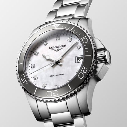 Longines Uhr Hydroconquest 32mm Perlmutt Diamanten Quarz Stahl