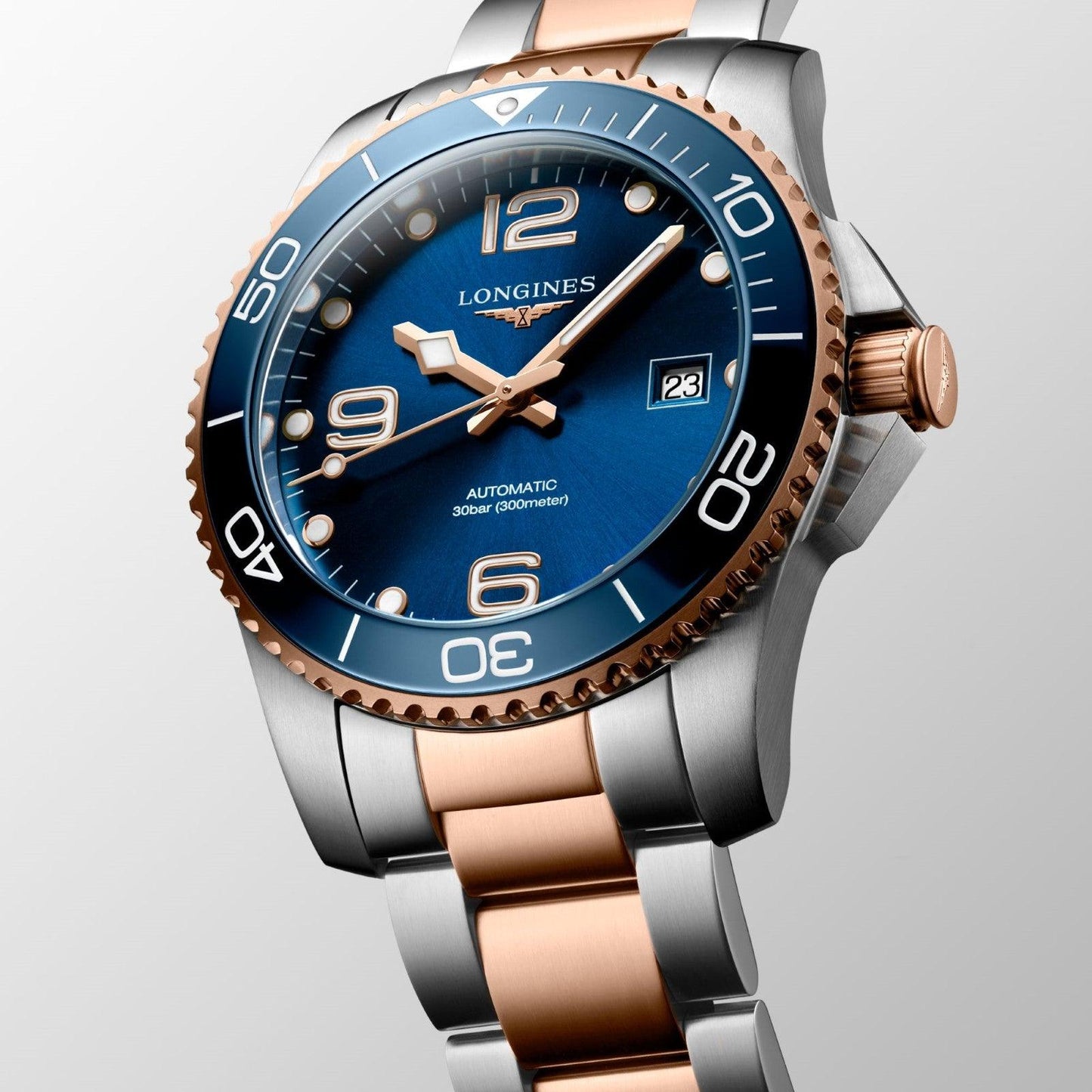 Longines Uhr HydroConquest 41mm blau Automatik Stahl PVD Roségold L3.781.3.98.7