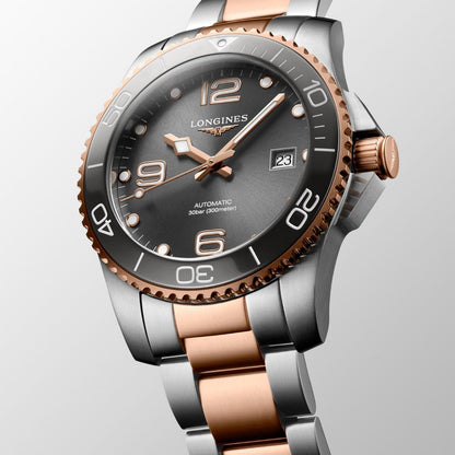 Longines Uhr HydroConquest 41mm grau Automatik Stahl PVD-Finish Roségold L3.781.3.78.7