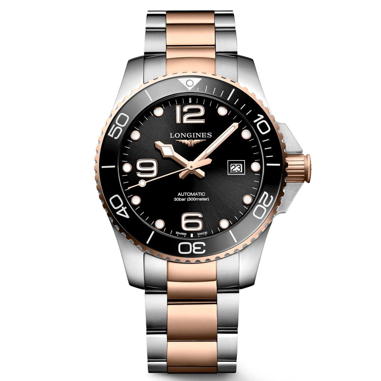 Longines Armbanduhr HydroConquest 43 mm schwarz Automatik Stahl Roségold PVD-Beschichtung L3.782.3.58.7
