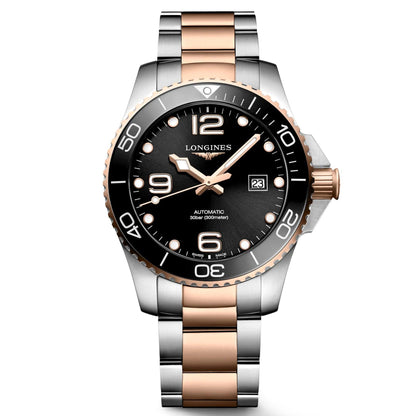 Longines Armbanduhr HydroConquest 43 mm schwarz Automatik Stahl Roségold PVD-Beschichtung L3.782.3.58.7