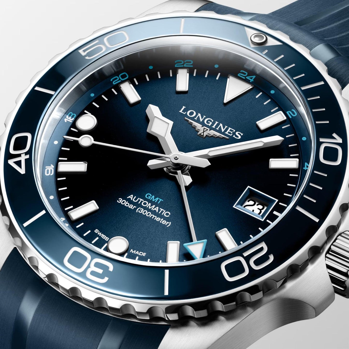 Longines Armbanduhr Hydroconquest GMT 41mm blau Automatik Stahl L3.790.4.96.9