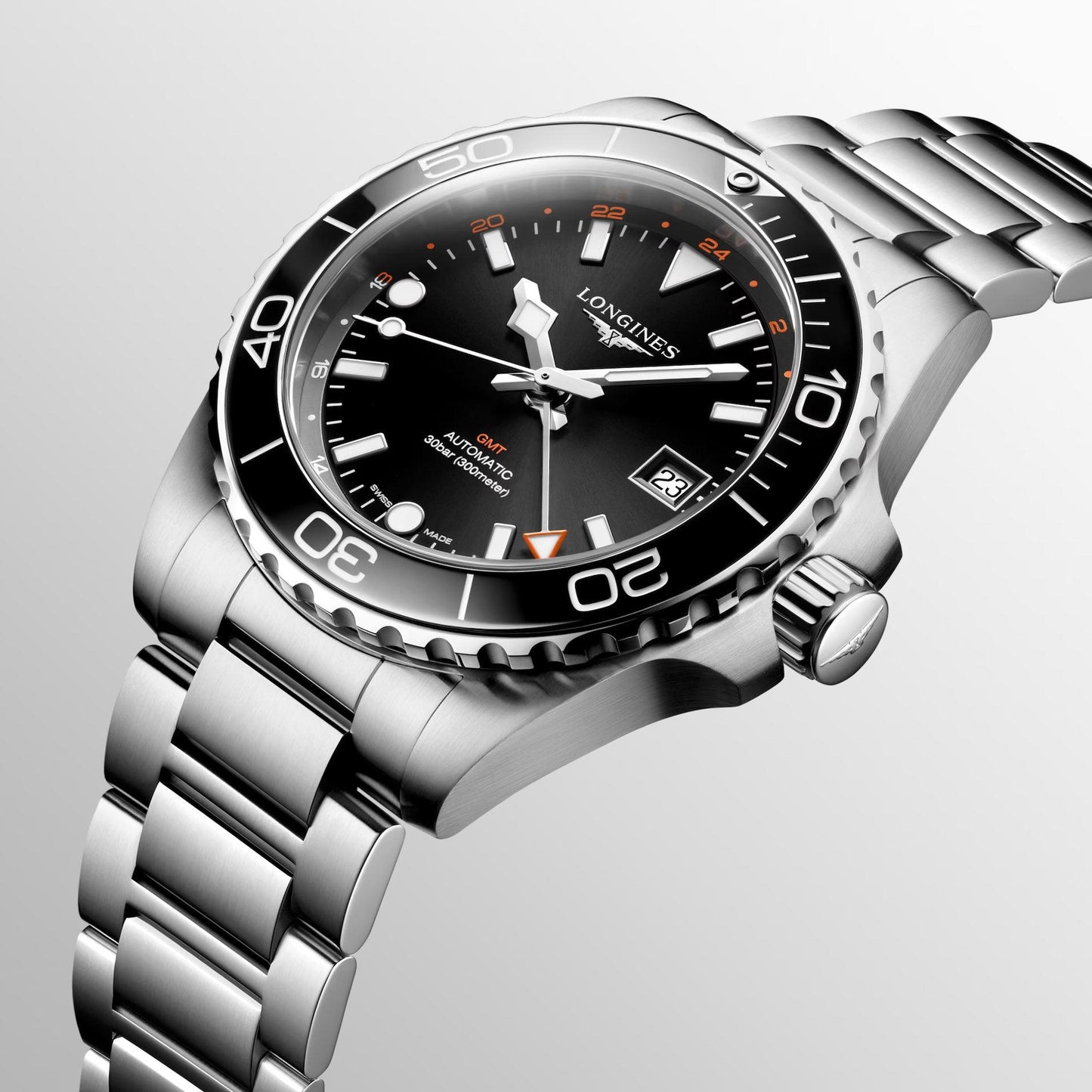 Longines Uhr Hydroconquest GMT 41mm schwarz automatisch Stahl L3.790.4.56.6