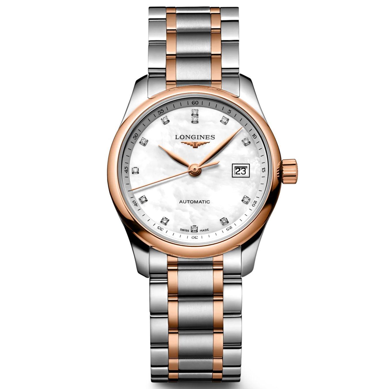 Longines Uhr Master Collection 29mm Perlmutt Diamanten Automatik Stahl Roségold L2.257.5.89.7