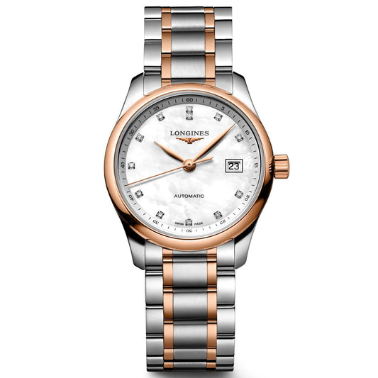 Longines Uhr Master Collection 29mm Perlmutt Diamanten Automatik Stahl Roségold L2.257.5.89.7