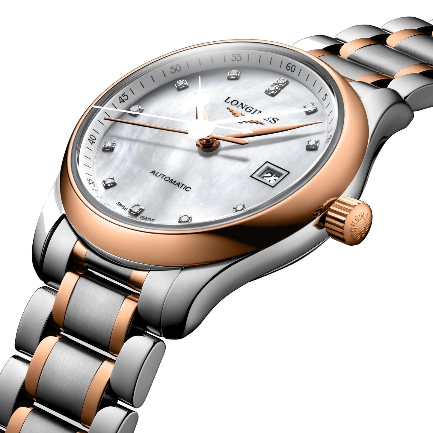 Longines Uhr Master Collection 29mm Perlmutt Diamanten Automatik Stahl Roségold L2.257.5.89.7