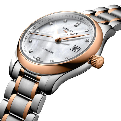 Longines Uhr Master Collection 29mm Perlmutt Diamanten Automatik Stahl Roségold L2.257.5.89.7