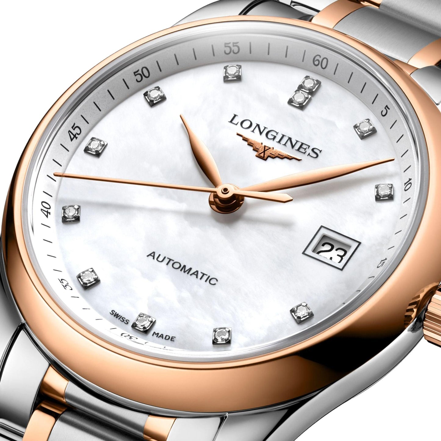 Longines Uhr Master Collection 29mm Perlmutt Diamanten Automatik Stahl Roségold L2.257.5.89.7