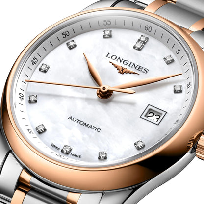 Longines Uhr Master Collection 29mm Perlmutt Diamanten Automatik Stahl Roségold L2.257.5.89.7
