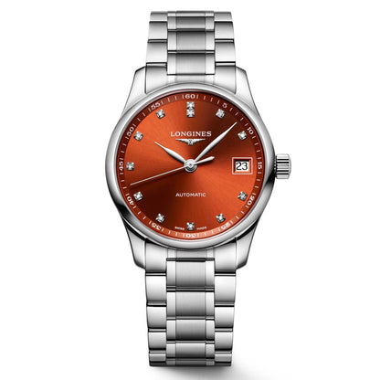 Longines Uhr Master Collection 34mm orange Diamanten Automatik Stahl L2.357.4.08.6