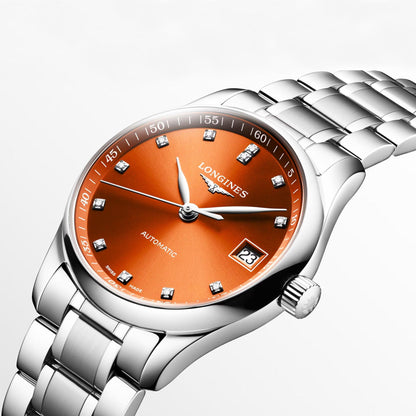 Longines Uhr Master Collection 34mm orange Diamanten Automatik Stahl L2.357.4.08.6