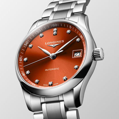 Longines Uhr Master Collection 34mm orange Diamanten Automatik Stahl L2.357.4.08.6