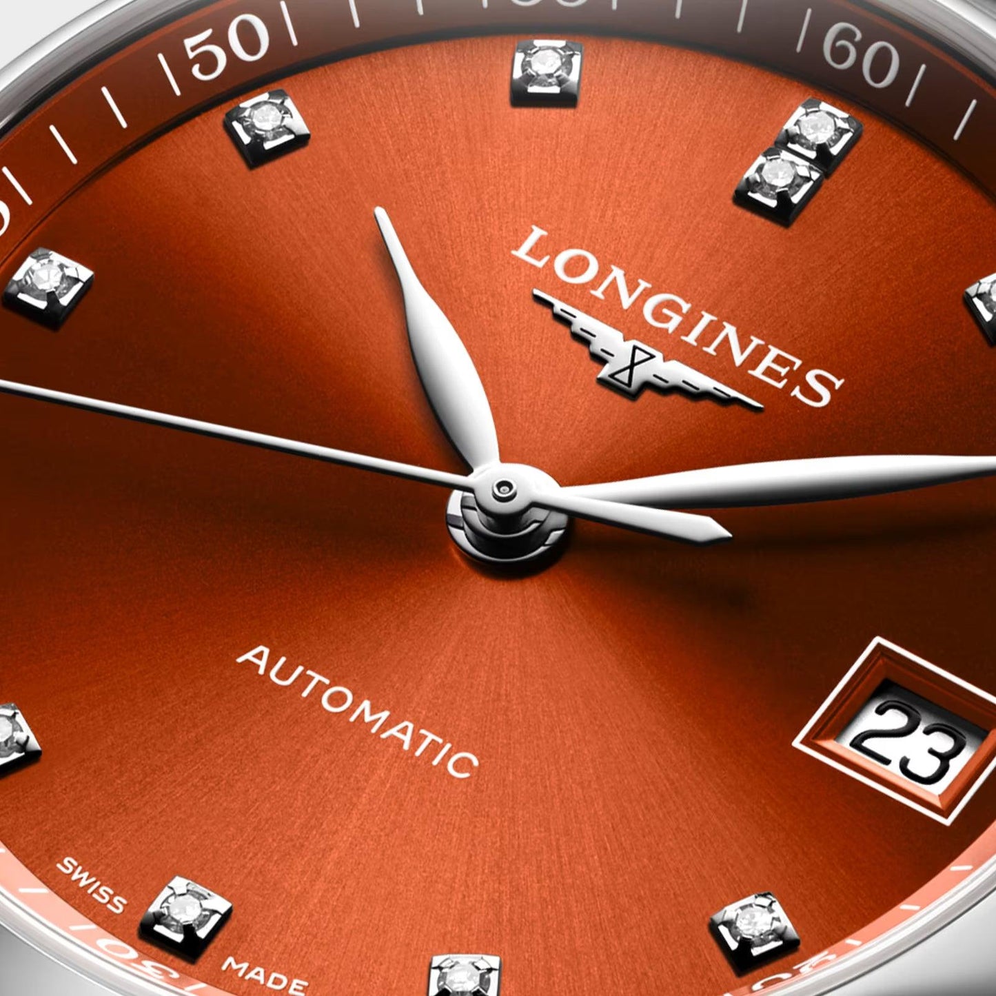Longines Uhr Master Collection 34mm orange Diamanten Automatik Stahl L2.357.4.08.6