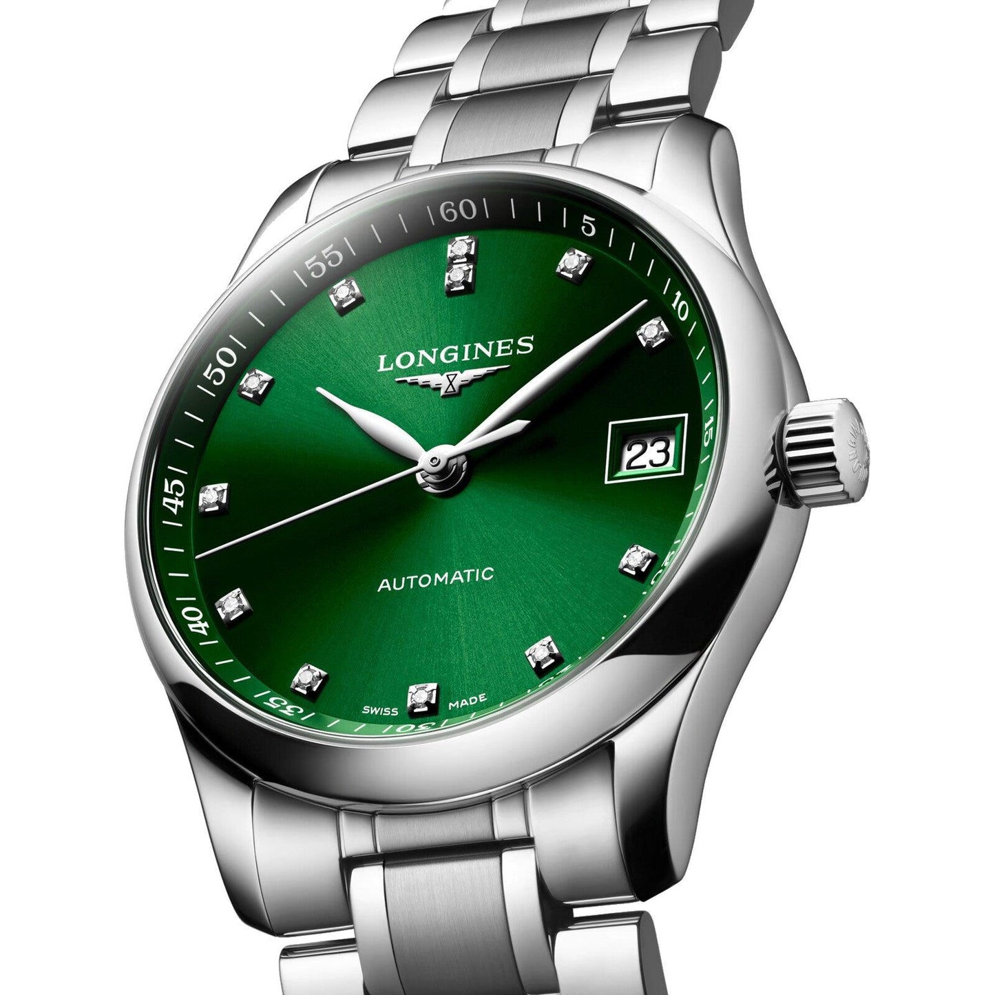 Longines Uhr Master Collection 34mm grün Diamanten Automatik Stahl L2.357.4.99.6