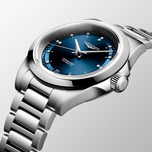 Longines Uhr New Conquest 34mm blau Automatik Stahl L3.430.4.97.6