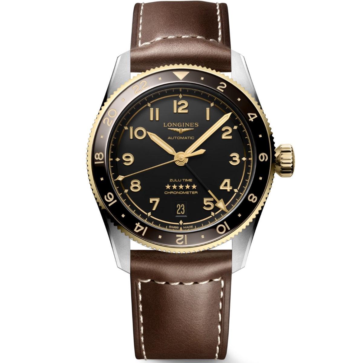 Longines Spirit Zulu Time 39mm schwarz Automatik Stahl und 18kt Gelbgold L3.802.5.53.2