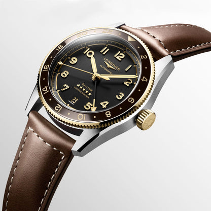 Longines Spirit Zulu Time 39mm schwarz Automatik Stahl und 18kt Gelbgold L3.802.5.53.2