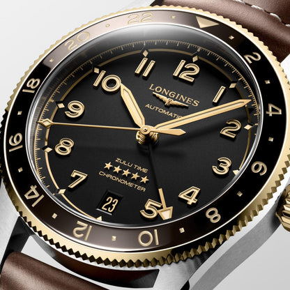 Longines Spirit Zulu Time 39mm schwarz Automatik Stahl und 18kt Gelbgold L3.802.5.53.2