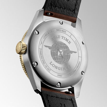 Longines Spirit Zulu Time 39mm schwarz Automatik Stahl und 18kt Gelbgold L3.802.5.53.2