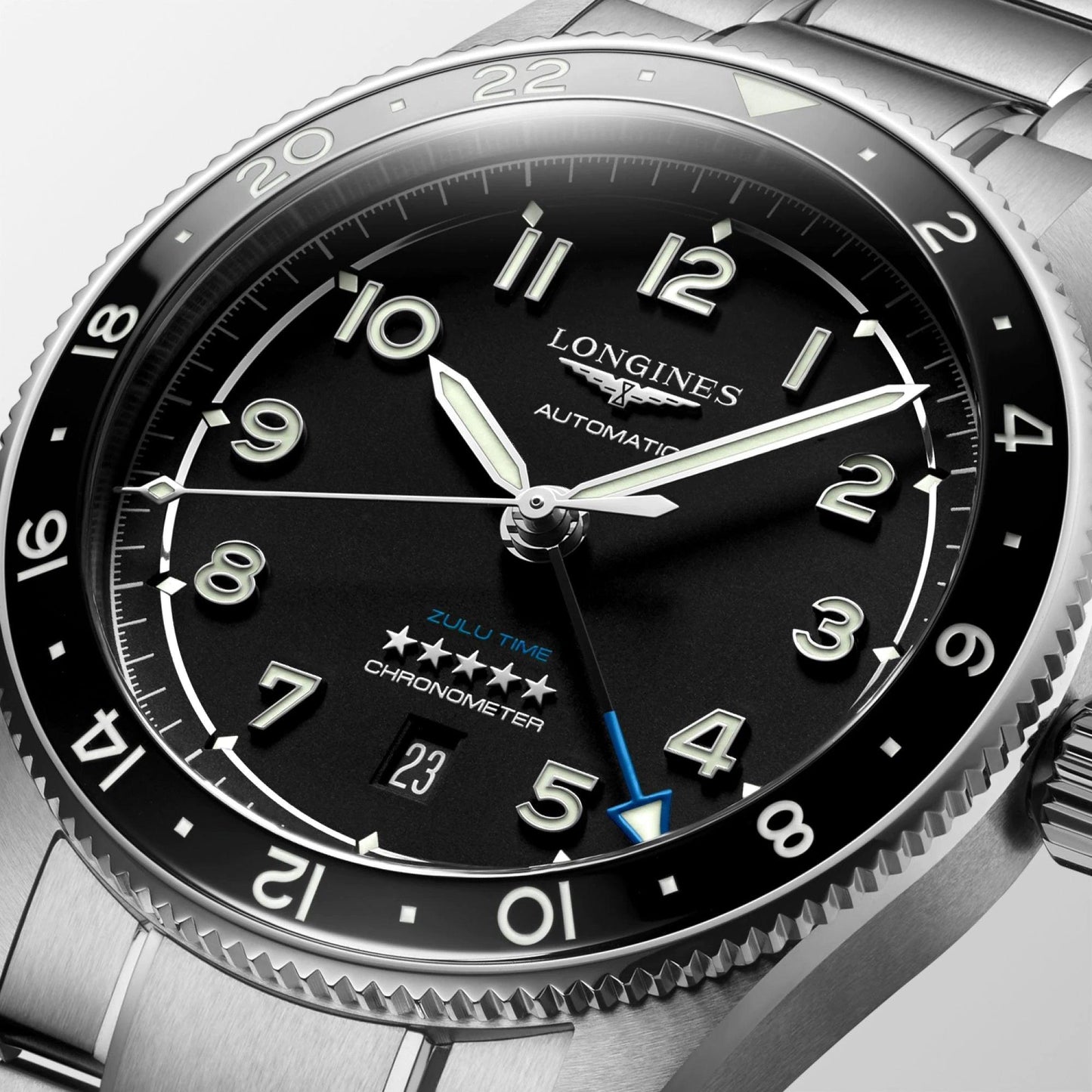 Longines Armbanduhr Spirit Zulu Time 42 mm Schwarz Automatik Stahl L3.812.4.53.6