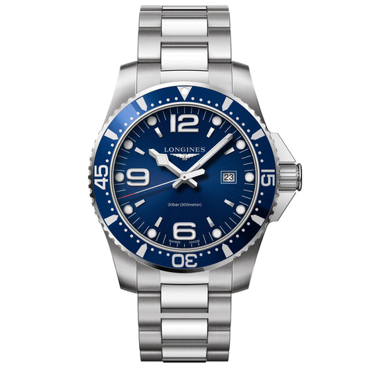 Longines Herrenuhr HydroConquest blau 44mm Quarz Stahl L3.840.4.96.6
