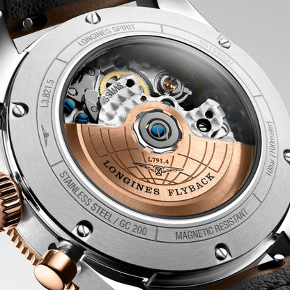 Longines Uhr Spirit Flyback 42mm braun Automatik Stahl und 18kt Roségold L3.821.5.59.2