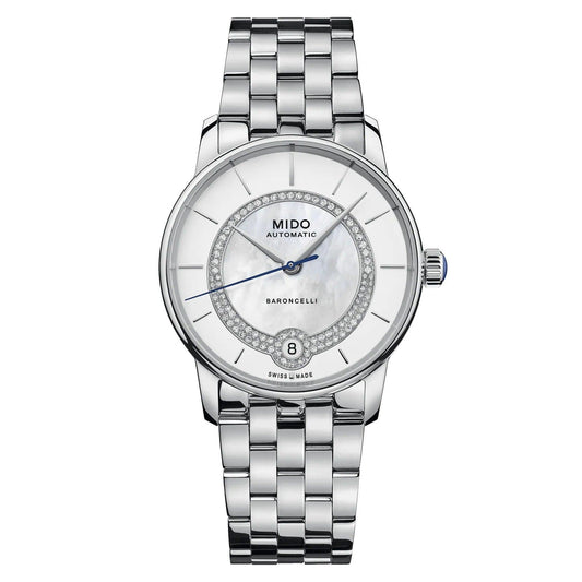 Mido Uhr Baroncelli Lady Necklace 33mm Perlmutt Diamanten Automatik Stahl M037.807.11.031.00