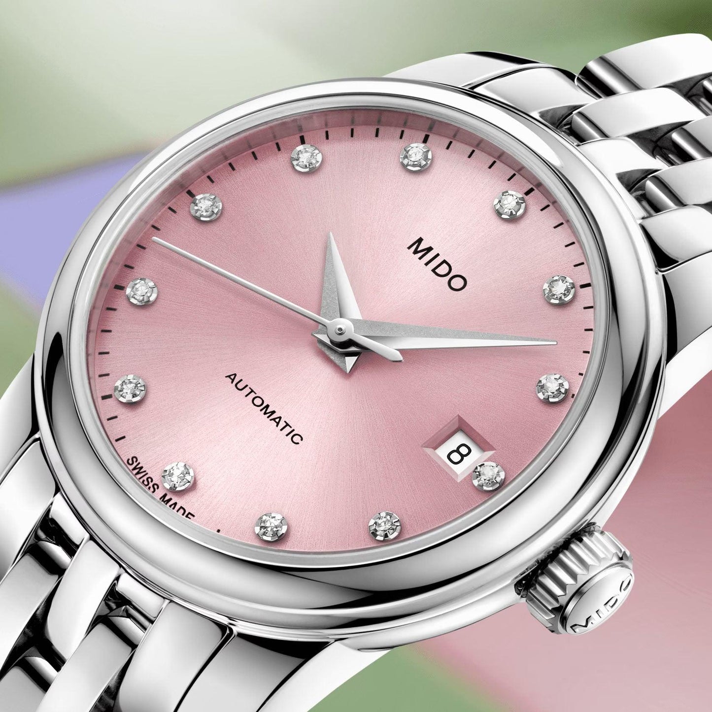 Mido Uhr Baroncelli Lady Twenty Five 25mm rosa Automatik Stahl M039.007.11.336.00