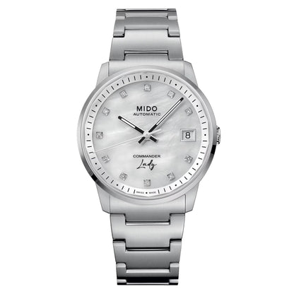 Mido Uhr Commander Lady 35mm Perlmutt Diamanten Automatik Stahl M021.207.11.106.00