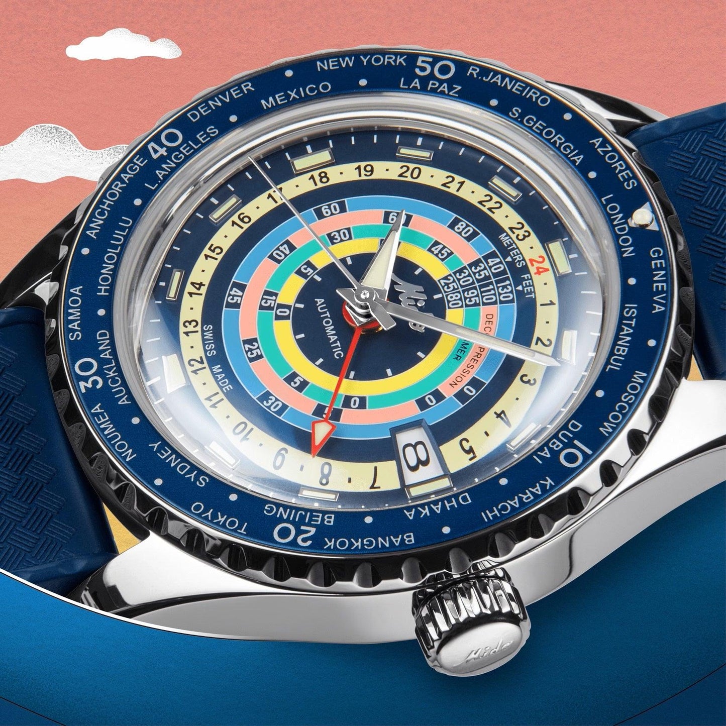 Mido Uhr Ocean Star Decompression Worldtimer Special Edition 40mm blau Automatik Stahl M026.829.17.041.00