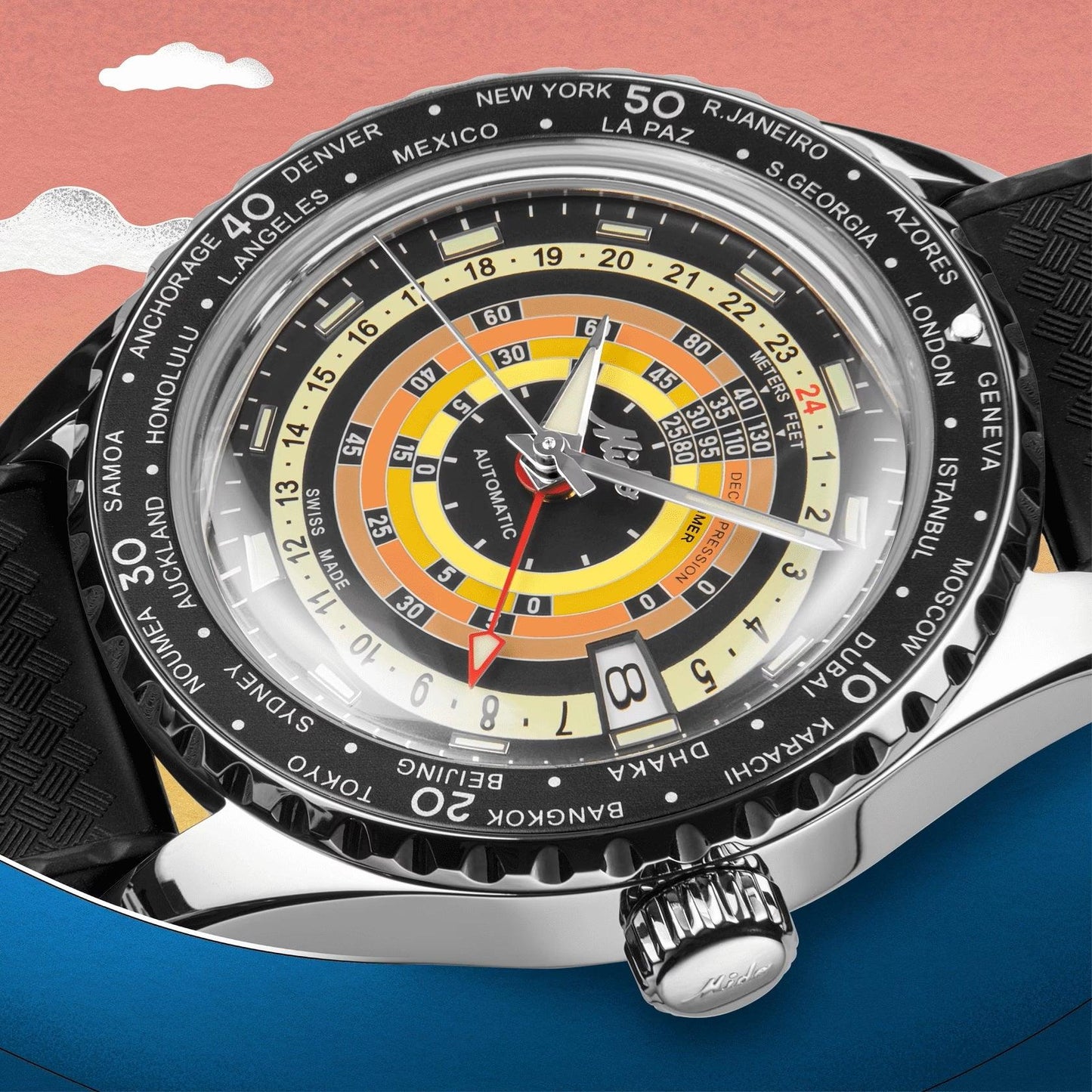 Mido Uhr Ocean Star Decompression Worldtimer Sonderedition 40mm schwarz Automatik Stahl M026.829.17.051.00