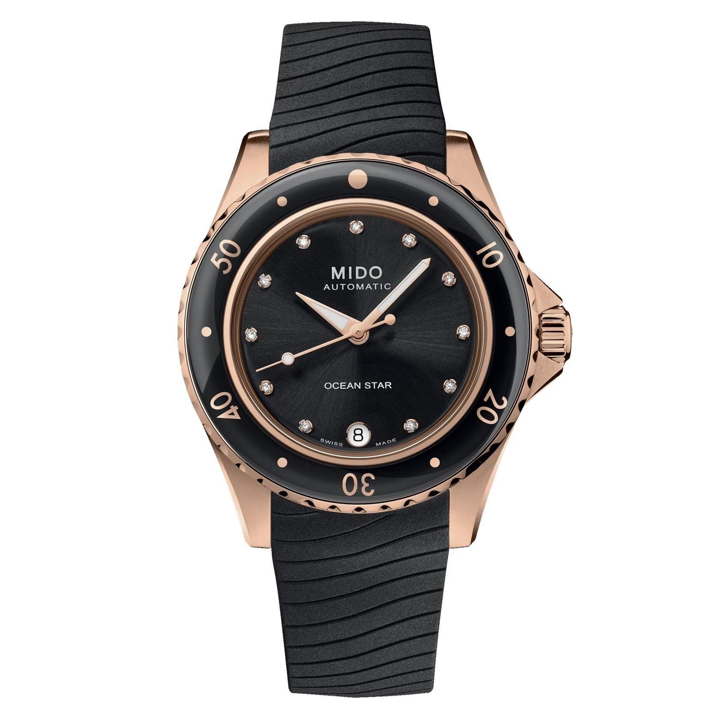 Mido Uhr Ocean Star Lady 36,5mm Schwarz Automatik Stahl PVD Roségold M026.207.37.056.00