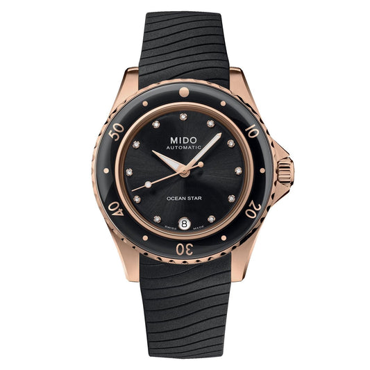 Mido Uhr Ocean Star Lady 36,5mm Schwarz Automatik Stahl PVD Roségold M026.207.37.056.00