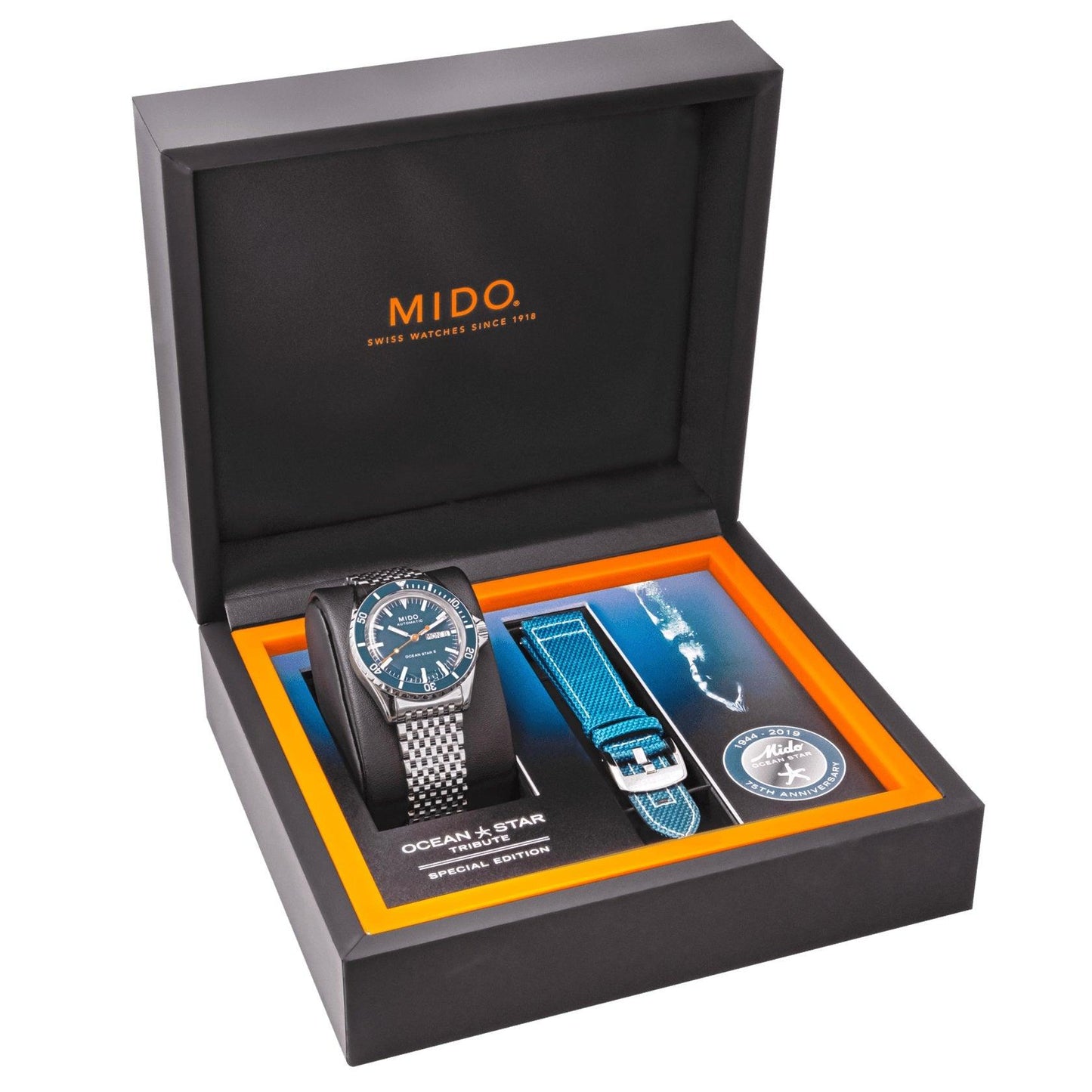 Mido Uhr Ocean Star Tribute blau 41mm Automatik Special Edition 75. Jubiläum Doppelarmband M026.830.11.041.00